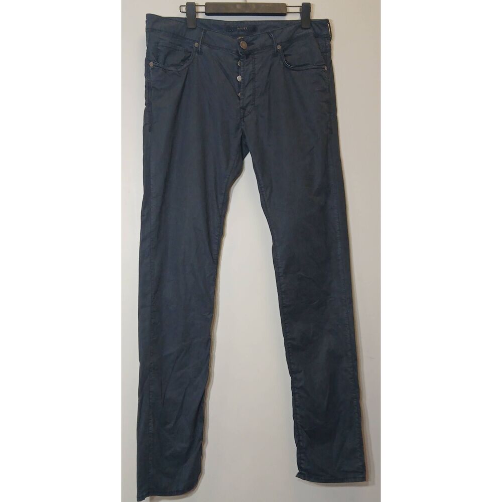 Incotex mens size 36W 35L tall long fit pants blue navy slim cotton lyocell